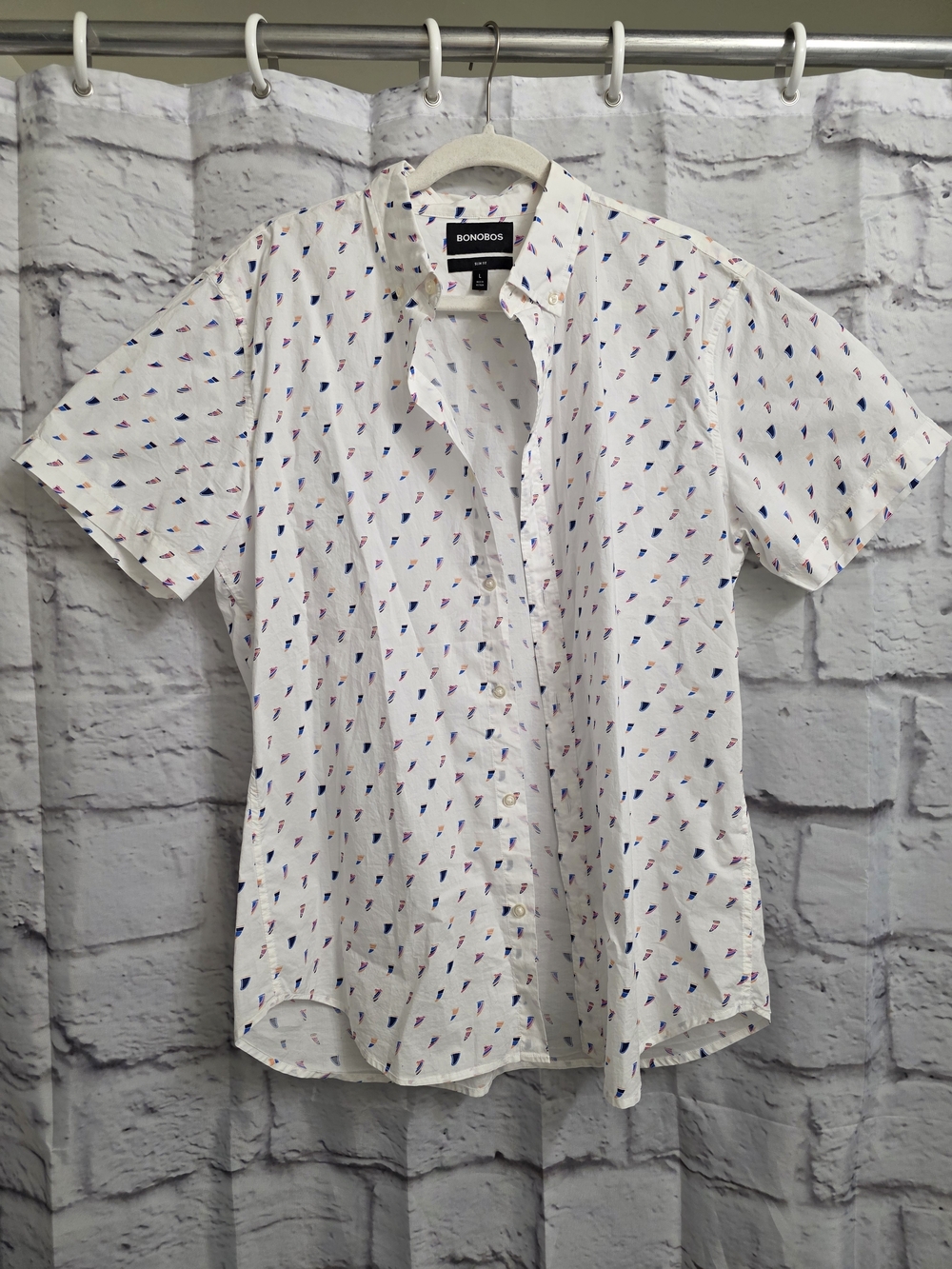 Bonobos White Short-Sleeve Button-Up Shirt with Blue & Pink Print
